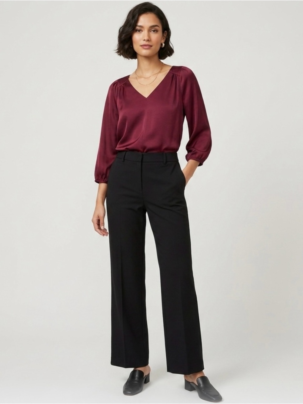 NWT Ann Taylor LOFT Burgundy Satin 3/4 Sleeve Blouse Women’s Size Small S NEW